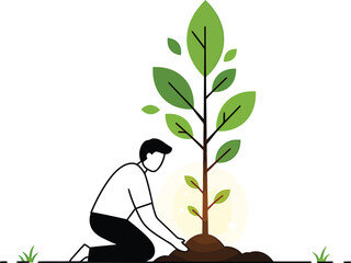Planting a Glowing Tree - Minimalist Vector