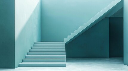 Fototapeta premium Abstract Modern Staircase Design in Soft Blue Color Palette