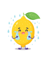 Funny lemon cartoon character with tears. Ideal for emotional expression in children’s media and learning themes