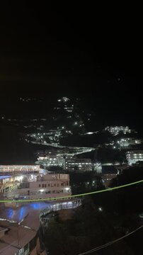 Colourful lights on the building on mata vaishno devi temple in night. Holy shrine of goddess vaishno.