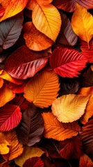 Fototapeta premium A close up of autumn leaves with a variety of colors
