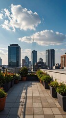 Fototapeta premium Rooftop View Over City Skyline with Beautiful Cloudy Sky Scene