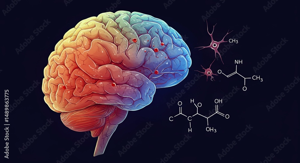 Aufkleber a brain is shown with a bunch of red dots on it