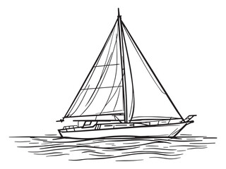 Yacht vector line art illustration