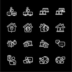 Remote Work Line Icons . Freelancer Work from Home, Video Call, Online Meeting, Teleconference Vector Set