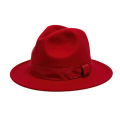 Vintage red fedora hat with ribbon detail, elegant accessory. perfect for formal events and stylish ensembles. png with transparent background.