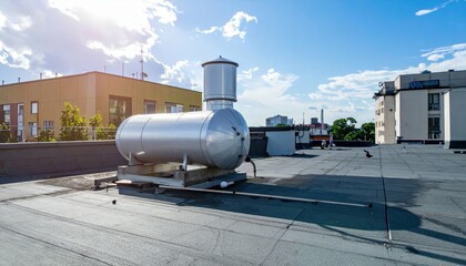 Rooftop Water Tank or Reservoir on Building Under Blue Sky