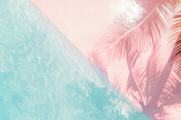Pastel Poolside Paradise with Palm Shadow