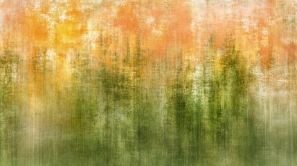 Abstract autumnal forest scene with blurred, textured trees and warm-toned sky