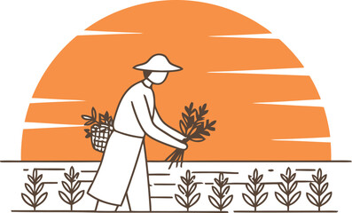 Herb Harvester at Sunrise - Minimalist Vector