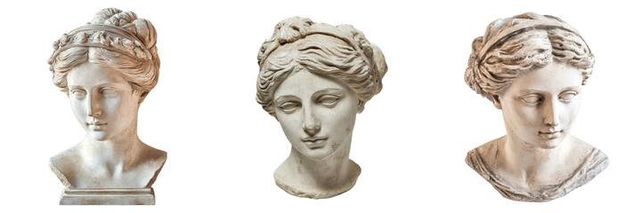 Obraz premium Triple Roman Bust Sculpture, Isolated on Transparent Background, Ancient Greek Art, Classical Statue, Roman Sculpture, Bust, Antique