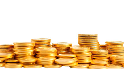Piles money gold coins isolated on transparent background
