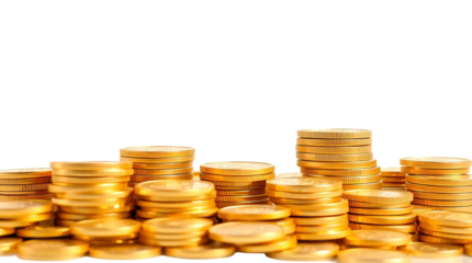 Piles money gold coins isolated on transparent background