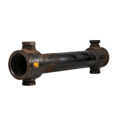 High-pressure hydrogen pipe with bolted flange, industrial-grade steel, clean welds, on transparent background