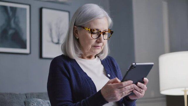Senior Woman Engaged with Her Tablet at Home