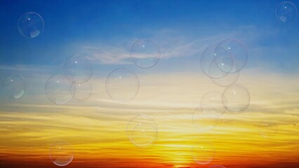 朝日（夕日）背景のシャボン玉の3Dイラスト