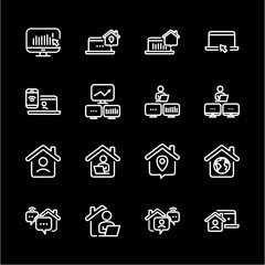 Remote Work Line Icons . Freelancer Work from Home, Video Call, Online Meeting, Teleconference Vector Set