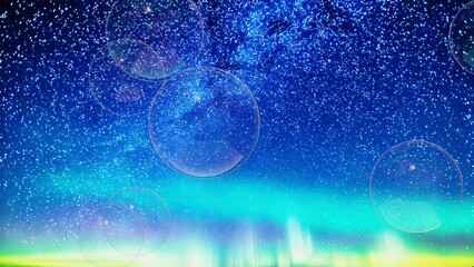 星空背景のシャボン玉の3Dイラスト