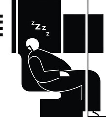 Sleeping Commuter on Train - Minimalist Vector