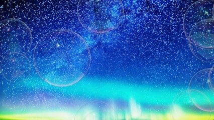 星空背景のシャボン玉の3Dイラスト