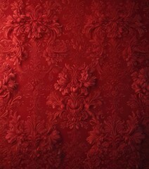 Luxurious red damask, deep floral details, opulent background ,  wallcovering,  red,  scroll
