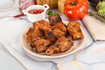 Grilled pork neck meat shashlik