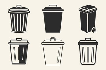 Trash can icon, Garbage bin silhouette, Waste container vector

