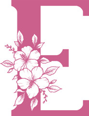 Decorative pink letter E with floral design