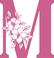 Decorative pink letter M with floral design