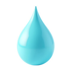 A single light blue water droplet with a pointed tip against  in studio shot isolated on transparent backgruond