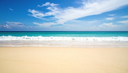 Obraz premium Tranquil beach scene under a vibrant summer sky.
