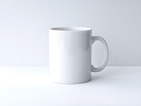 Minimal white ceramic mug on clean white background, ideal for mug mockups, branding, product display, sublimation printing, or print-on-demand design templates for e-commerce stores.