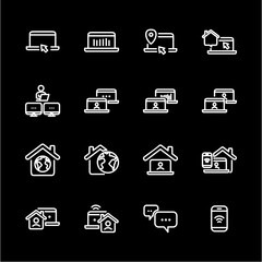 Remote Work Line Icons . Freelancer Work from Home, Video Call, Online Meeting, Teleconference Vector Set