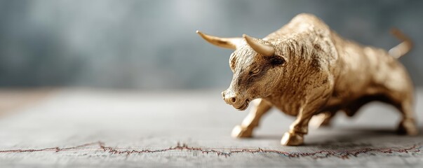 Obraz premium Gold bull investment in chart and economy concept. A detailed close-up shot of a decorative bull figurine.