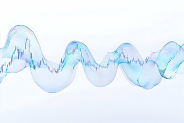 Flowing, translucent wave with embedded chart patterns against a clean white background