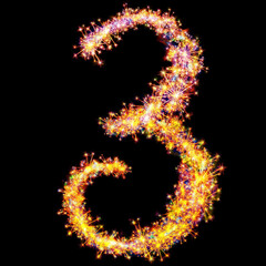Cyfra trzy z fajerwerków i zimnych ogni