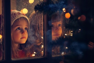 Children looking out the window, generated AI