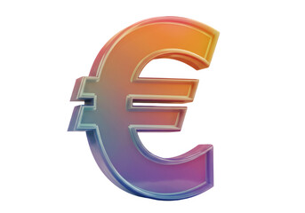 Fototapeta premium Gradient Euro Symbol. Colorful currency sign. 3D icon, plastic illustration style on transparent or white background