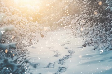 Deer tracks in the snow, generated AI