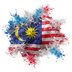 Malaysia Flag Ink Splash Abstract Art isolated on transparent background