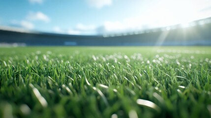 Green grass sports stadium with spectator stands soccer field American football 