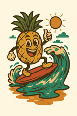 Surfing Pineapple Cartoon