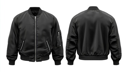 Full view of a black bomber jacket