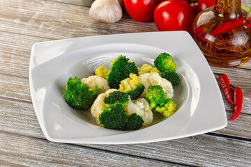 Vegan cuisine Steamed cauliflower and broccoli cabbage