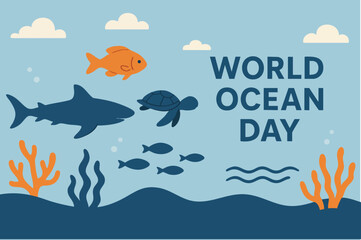 World Ocean Day Cover Poster vector Template