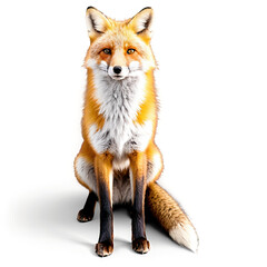 Fototapeta premium A red fox sits upright against a black backdrop, showcasing its striking orange and white fur.