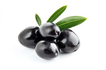 Fresh, dark olives with leaves