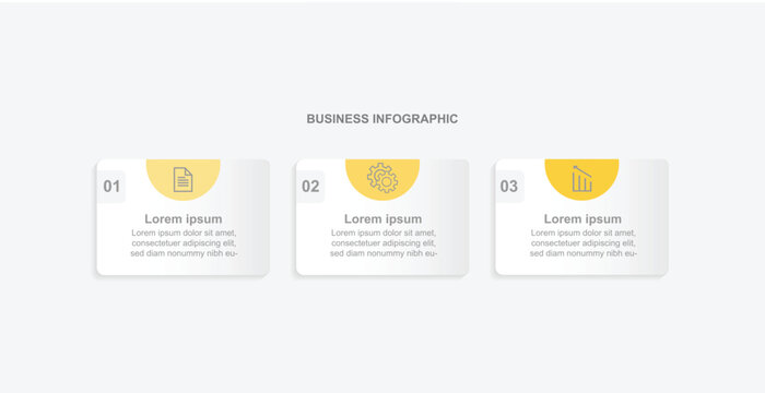 Three step process infographic brochure. graphic with column and paper design