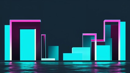 Layered shapes glowing in the dark on plain dark background