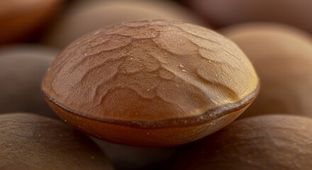 Macro Photography of Brown Lentils: A Detailed Close-Up of a Single Lentil Seed Amongst Others, Revealing its Unique Texture and Form
